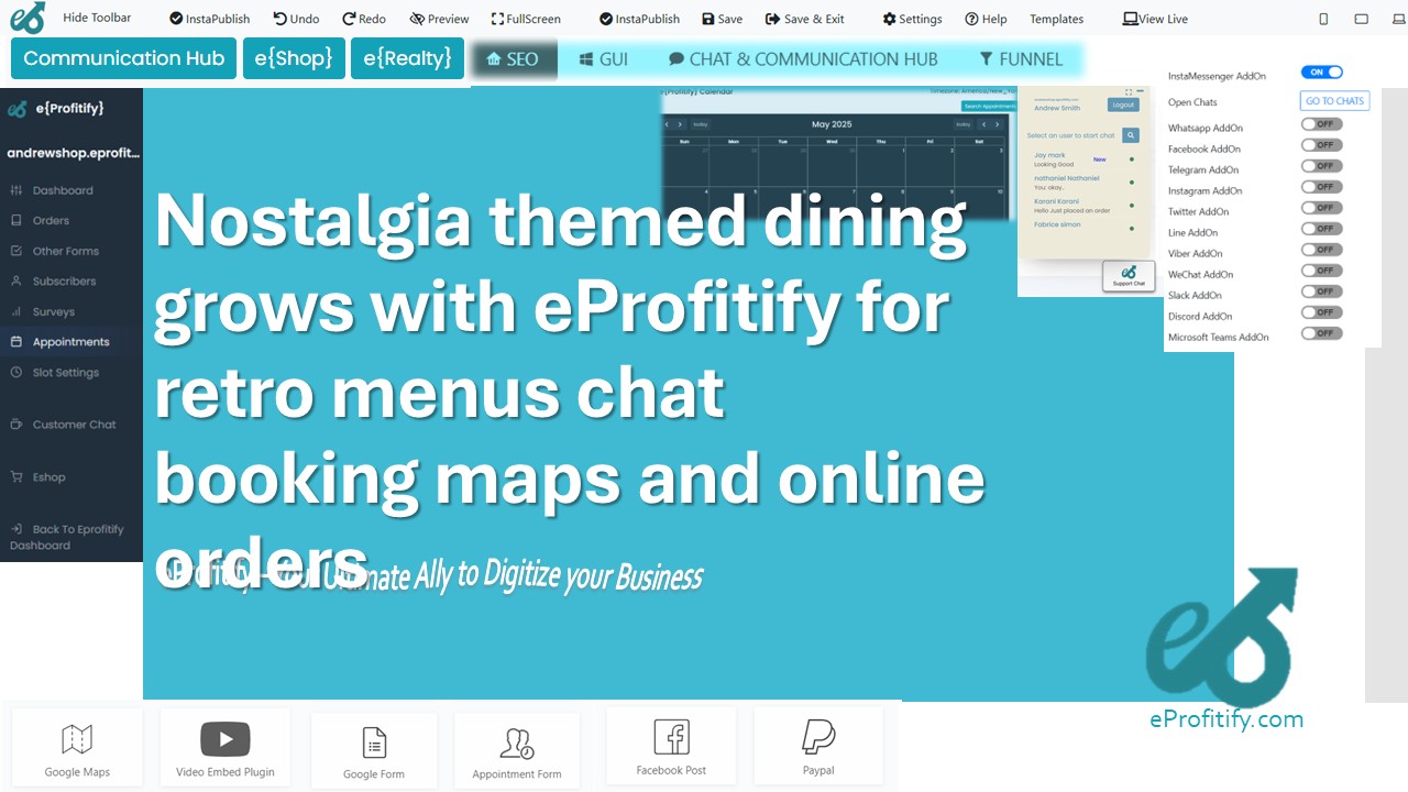 Nostalgia themed dining grows with eProfitify for retro menus chat booking maps and online orders